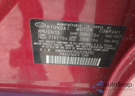 2016 Hyundai Elantra Se z USA, uszkodzony, nr VIN KMHDH4AE8GU528282